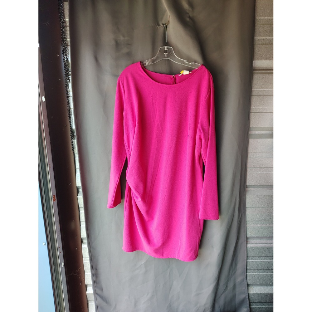 H&M Conscious Hot Pink‎ Long Sleeve Draped Mini Dress XL NWT